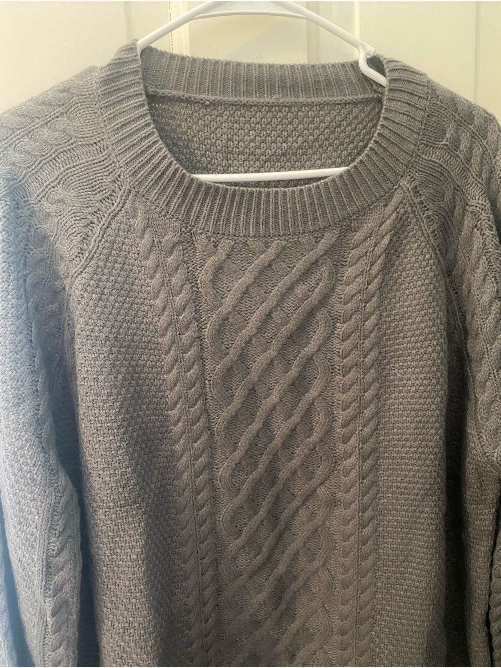 Gray Cable Knit Crewneck Sweater Dress